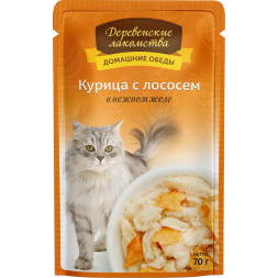 Деревенские лакомства влажный корм для кошек с курицей и лососем в желе - 70 г х 12 шт