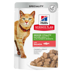 Hills Science Plan Senior Vitality влажный корм для пожилых кошек с лососем, в паучах - 85 г x 12 шт