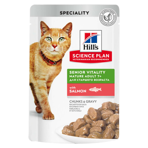 Hills Science Plan Senior Vitality влажный корм для пожилых кошек с лососем, в паучах - 85 г x 12 шт
