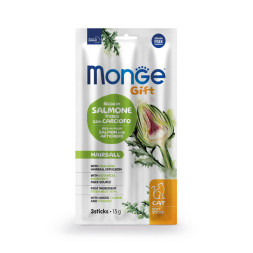 Monge Gift Hairball лакомство для кошек Мягкие палочки с лососем и артишоком, для вывода шерсти - 15 г