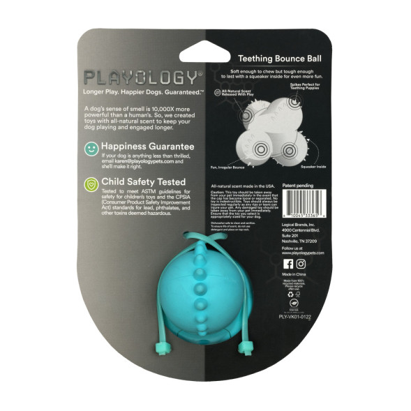 Playology SQUEAKY BOUNCE BALL дентальный хрустящий жевательный тройной мяч для щенков с ароматом арахиса, голубой