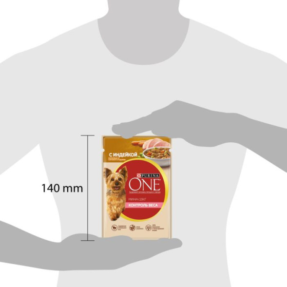 Влажный корм для собак Purina ONE Мини Контроль веса для мелких пород с индейкой, морковью и горохом в подливе 85 г x 26 шт