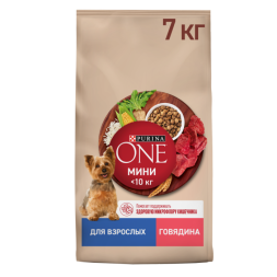 Сухой корм Purina ONE® МИНИ для взрослых собак мелких пород с говядиной и с рисом, 7кг