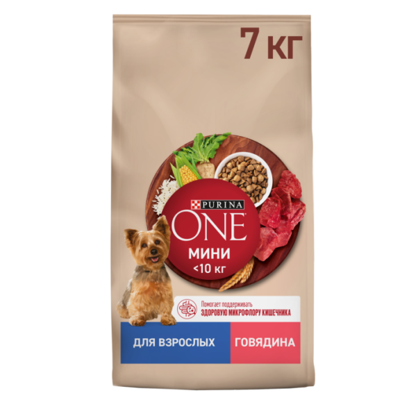 Сухой корм Purina ONE® МИНИ для взрослых собак мелких пород с говядиной и с рисом, 7кг