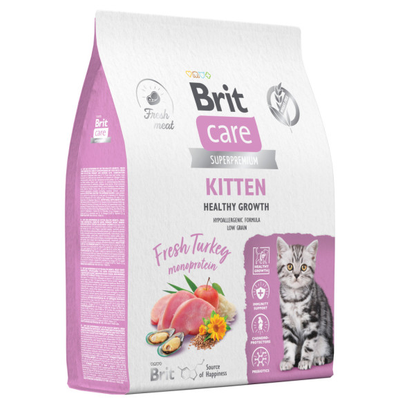 Brit Care Cat Kitten Healthy Growth сухой корм для котят, беременных и кормящих кошек, с индейкой - 7 кг
