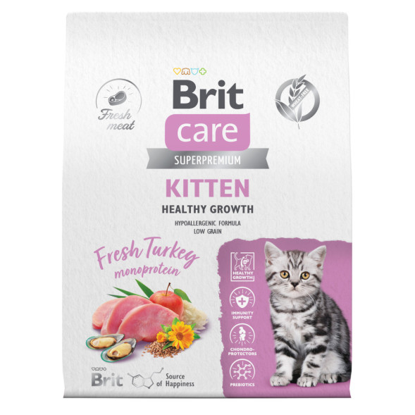 Brit Care Cat Kitten Healthy Growth сухой корм для котят, беременных и кормящих кошек, с индейкой - 7 кг