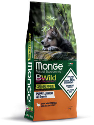Monge Dog BWild Grain Free сухой беззерновой корм для щенков всех пород с мясом утки и картофелем 12 кг