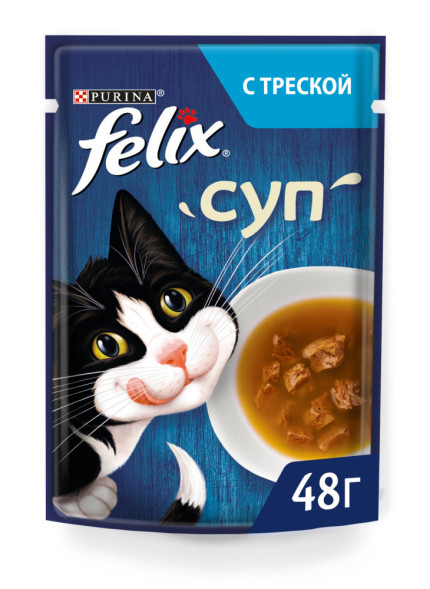 Felix влажный корм для взрослых кошек суп с треской в паучах - 48 г х 36 шт
