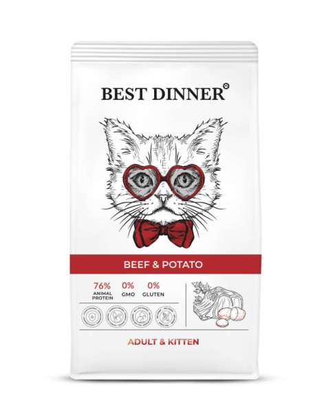 Best Dinner Adult &amp;amp; Kitten Beef &amp;amp; Potato сухой корм для котят с 1 месяца и взрослых кошек с говядиной и картофелем - 1,5 кг