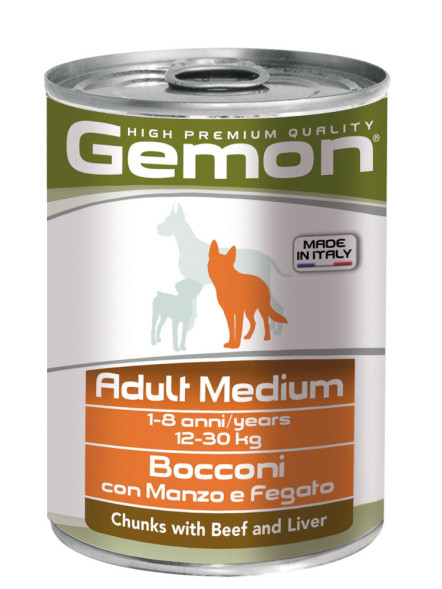 Gemon Dog Medium влажный корм для взрослых собак средних пород с кусочками говядины и печени в консервах 415 г x 24 шт