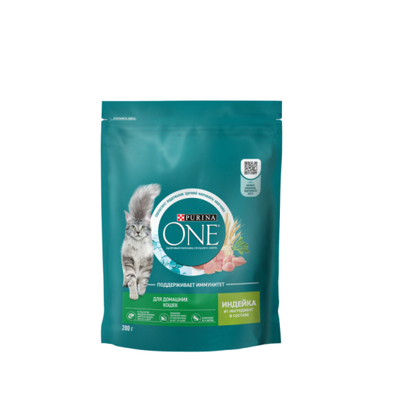 Purina One сухой корм для домашних кошек с индейкой и цельными злаками - 200 г