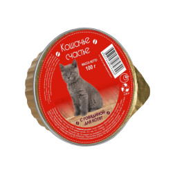 Кошачье счастье влажный корм для котят с говядиной, в ламистерах - 100 г х 20 шт