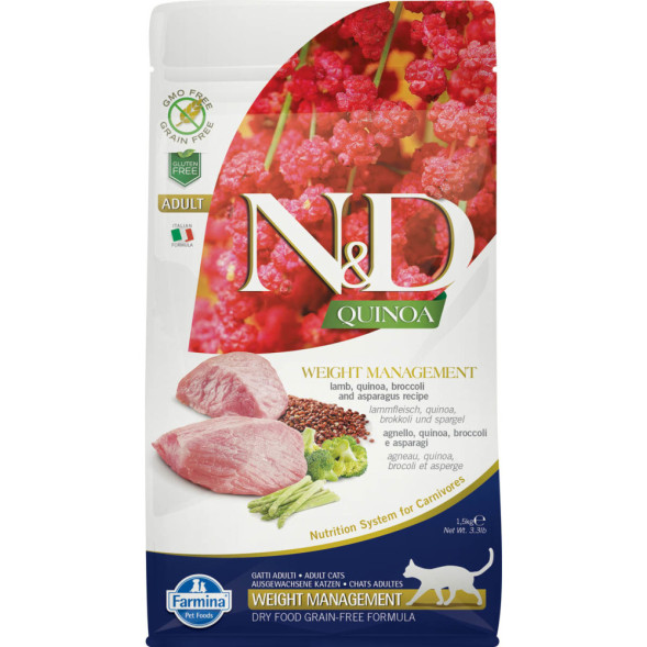 Farmina N&amp;amp;D Quinoa Cat Grain Free Weight Management Lamb сухой беззерновой корм для взрослых кошек для контроля веса с ягненком и киноа - 1,5 кг
