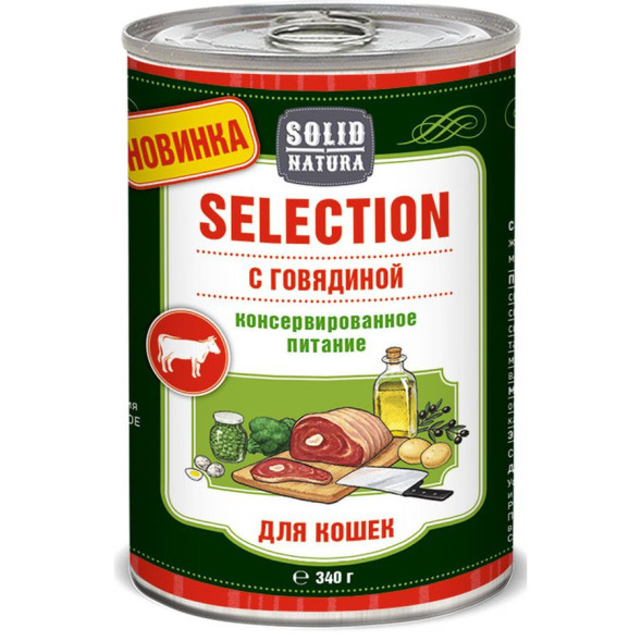 Solid Natura Selection влажный корм для кошек с говядиной в консервах - 340 г х 12 шт