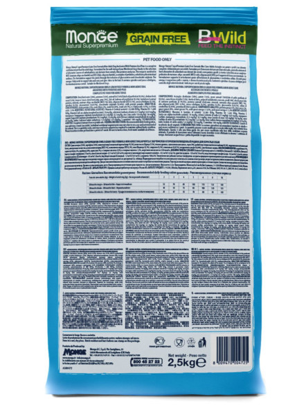 Monge Dog BWild Grain Free Mini сухой беззерновой корм для взрослых собак мелких пород с анчоусом и картофелем 2,5кг