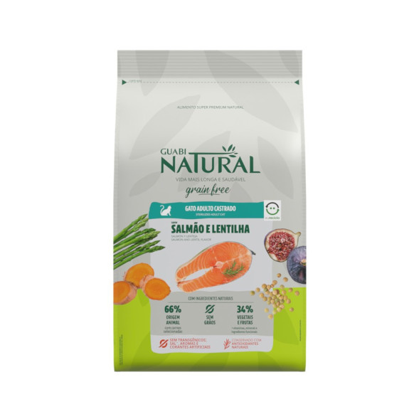 Guabi Natural Cat Sterilised Grain Free сухой беззерновой корм для взрослых стерилизованных и кастрированных котов и кошек лосось и чечевица - 7,5 кг