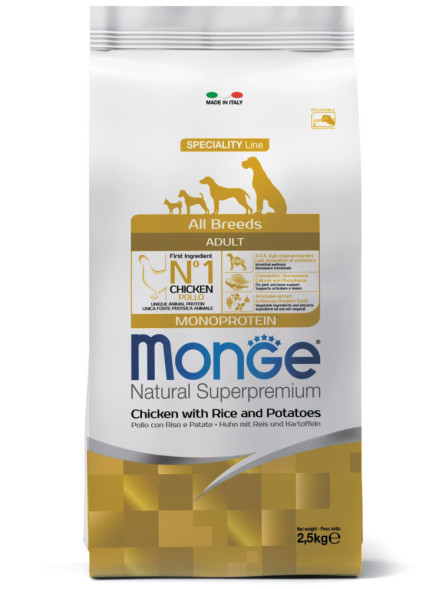 Monge Dog Speciality Adult Chicken сухой корм для взрослых собак всех пород с курицей, рисом и картофелем 2,5 кг