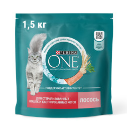 Purina One сухой корм для стерилизованных кошек с лососем и пшеницей - 1,5 кг