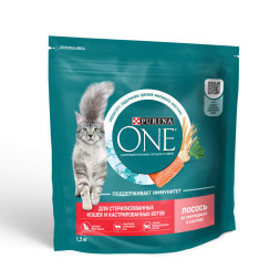 Purina One сухой корм для стерилизованных кошек с лососем и пшеницей - 1,5 кг