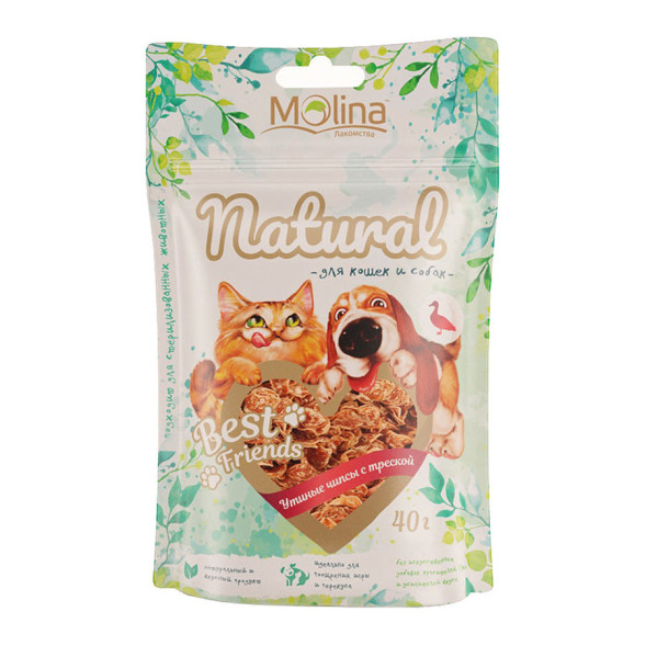 Molina Best Friends лакомство для кошек и собак Утиные чипсы с треской - 40 г