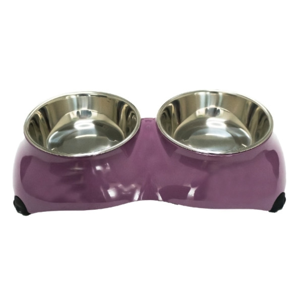 SuperDesign миска на меламиновой подставке Лапки, 2х350 мл, розовая, нескользящая