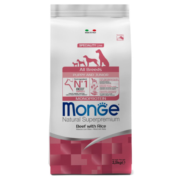Monge Dog Monoprotein Puppy&amp;amp;Junior сухой корм для щенков всех пород с говядиной и рисом - 2,5 кг