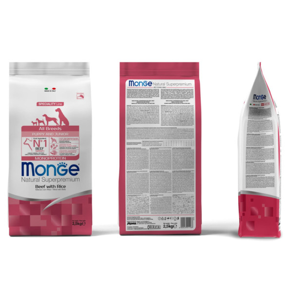 Monge Dog Monoprotein Puppy&amp;amp;Junior сухой корм для щенков всех пород с говядиной и рисом - 2,5 кг