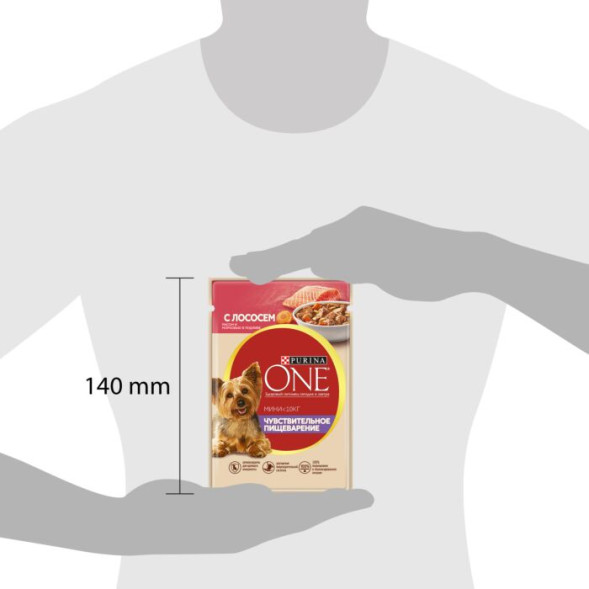 Влажный корм для собак Purina ONE Мини Чувствительное пищеварение для мелких пород с лососем, рисом и морковью в подливе 85 г x 26 шт