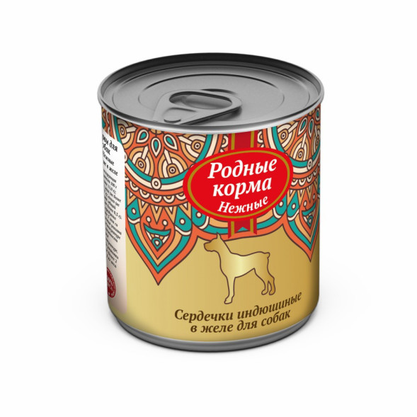 Родные Корма Нежные влажный корм для взрослых собак Сердечки индюшиные в желе в консервах - 240 г х 12 шт