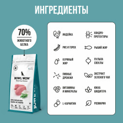 BOWL WOW сухой корм для взрослых собак мелких пород с индейкой, рисом и розмарином - 5 кг