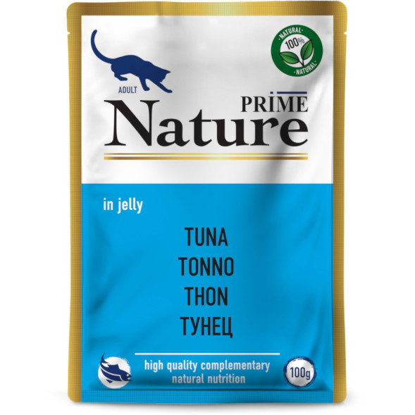 PRIME NATURE корм влажный для взрослых кошек с тунцом, в паучах, в желе - 100 г x 24 шт