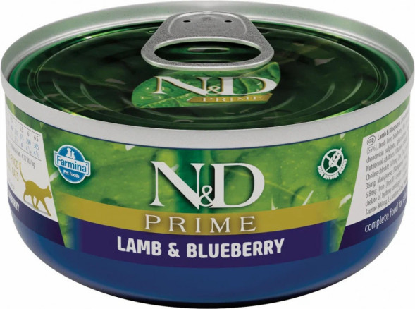 Farmina N&amp;amp;D Cat Prime Lamb &amp;amp; Blueberry влажный беззерновой корм для взрослых кошек с ягненком и черникой - 70 г х 30 шт