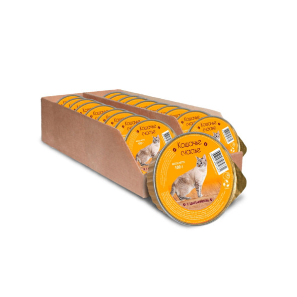 Кошачье счастье влажный корм для кошек с цыплёнком, в ламистерах - 100 г х 20 шт