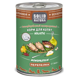 Solid Natura Holistic влажный корм для котят с перепелкой в консервах - 340 г х 12 шт