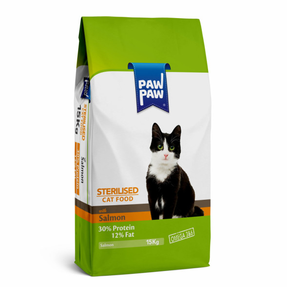 Pawpaw Sterilised Cat Food with Salmon сухой корм для стерилизованных кошек с лососем - 15 кг