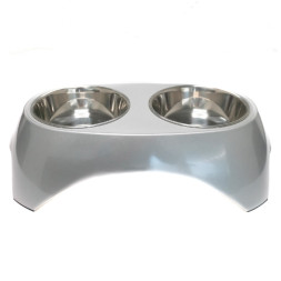 SuperDesign миска на меламиновой подставке двойная Металлик, 2х700 мл, белая