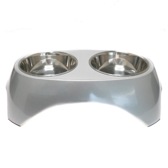 SuperDesign миска на меламиновой подставке двойная Металлик, 2х700 мл, белая