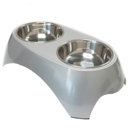 SuperDesign миска на меламиновой подставке двойная Металлик, 2х700 мл, белая