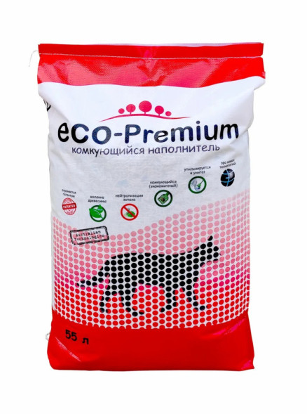 ECO-PremiumGreen комкующийся древесный наполнитель с гранулами зеленого цвета - 55л