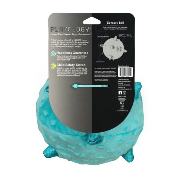 Playology PUPPY SENSORY BALL сенсорный плюшевый мяч для щенков с ароматом арахиса, 15 см, голубой