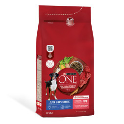 Purina ONE сухой корм для взрослых собак средних и крупных пород с высоким содержанием говядины и с рисом - 1,8 кг