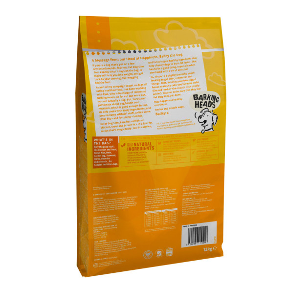 Barking Heads Fat Dog Slim сухой корм для взрослых собак, склонных к полноте, с курицей и рисом - 12 кг