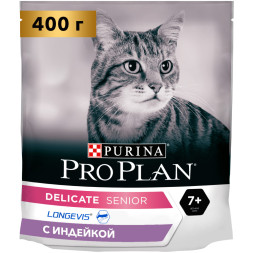 Purina Pro Plan Delicate 7 + сухой корм для пожилых кошек старше 7 лет с чувствительным пищеварением с индейкой - 400 г