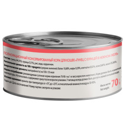 Мнямс влажный корм для взрослых кошек тунец с курицей в нежном желе в консервах - 70 г х 24 шт