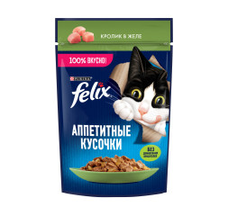 Felix Аппетитные кусочки влажный корм для взрослых кошек с кроликом, в паучах - 75 г х 26 шт
