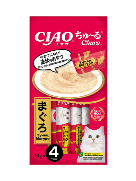 Inaba Ciao Churu лакомство-пюре для взрослых кошек с тунцом магуро - 14 г х 4 шт