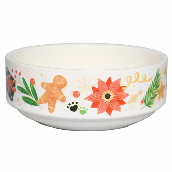 Mr.Kranch миска для собак и кошек из фарфора Новогодняя, 350 мл, белая