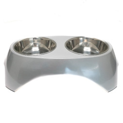 SuperDesign миска на меламиновой подставке двойная Металлик, 2х350 мл, белая