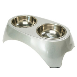 SuperDesign миска на меламиновой подставке двойная Металлик, 2х350 мл, белая