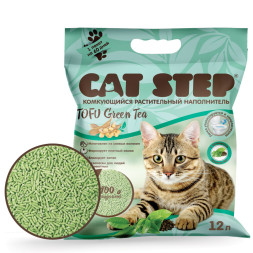 Cat Step Tofu Green Tea наполнитель растительный комкующийся с ароматом зеленого чая - 12 л (5,5 кг)